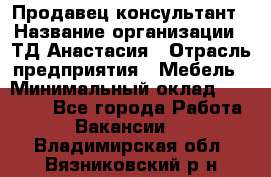 Продавец-консультант › Название организации ­ ТД Анастасия › Отрасль предприятия ­ Мебель › Минимальный оклад ­ 20 000 - Все города Работа » Вакансии   . Владимирская обл.,Вязниковский р-н